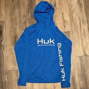 Huk Blue Hooded Fishing Shirt with White Logo